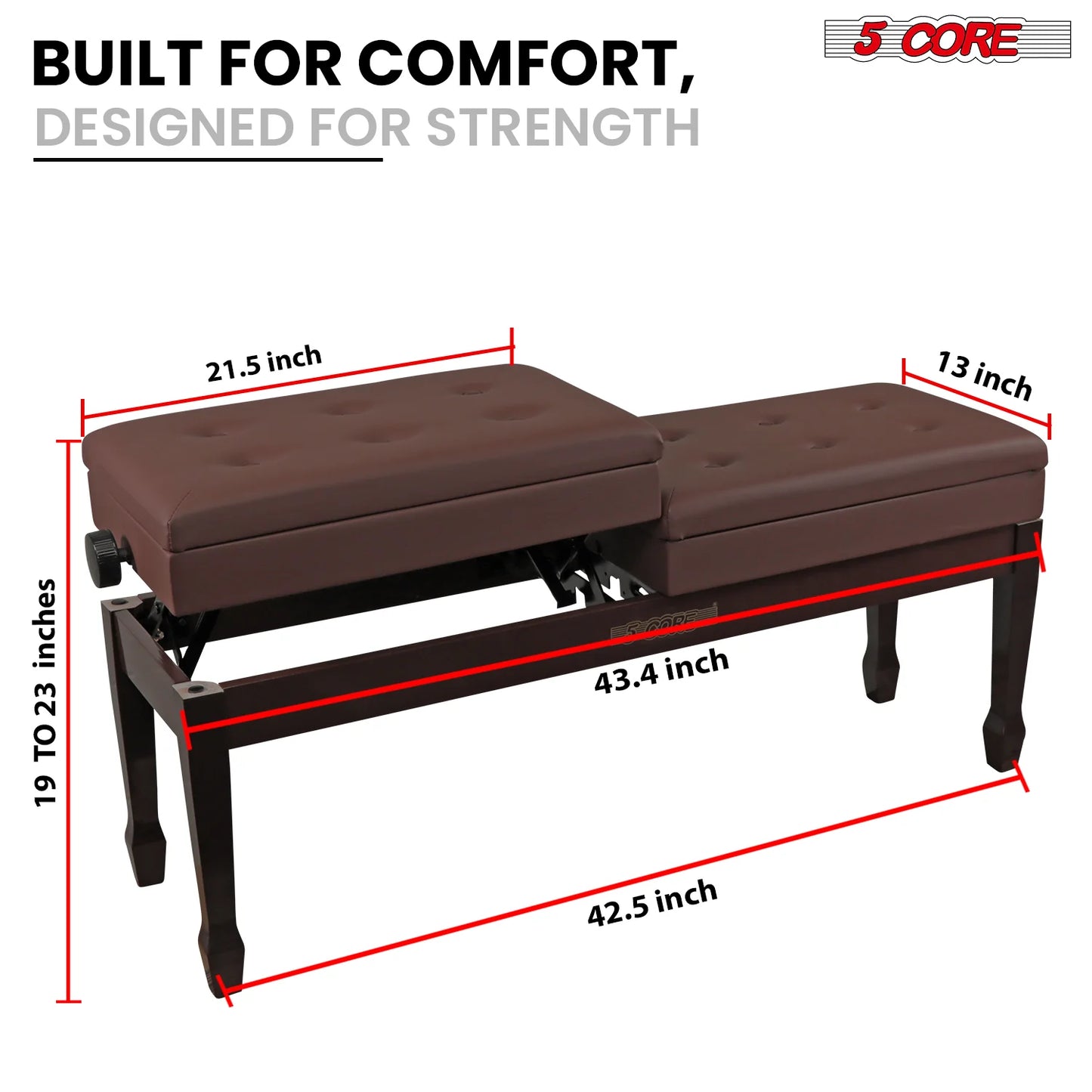 5CORE Duet Piano Bench W Storage for Two Wooden Adjustable Keyboard Stool - Adults & Kids