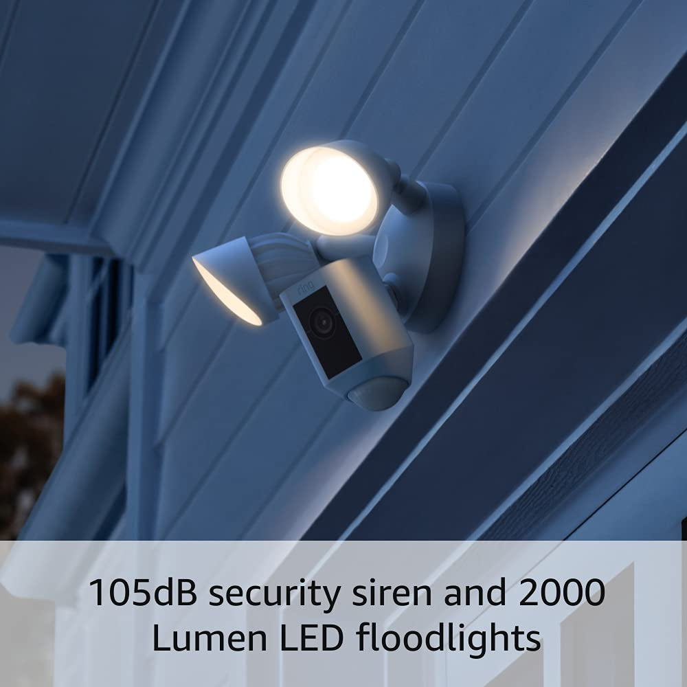 Floodlight Cam Wired plus (Newest Model), Home or Business Security, Day or Night in 1080P HD, White