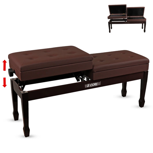 5CORE Duet Piano Bench W Storage for Two Wooden Adjustable Keyboard Stool - Adults & Kids