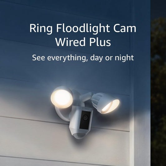 Floodlight Cam Wired plus (Newest Model), Home or Business Security, Day or Night in 1080P HD, White